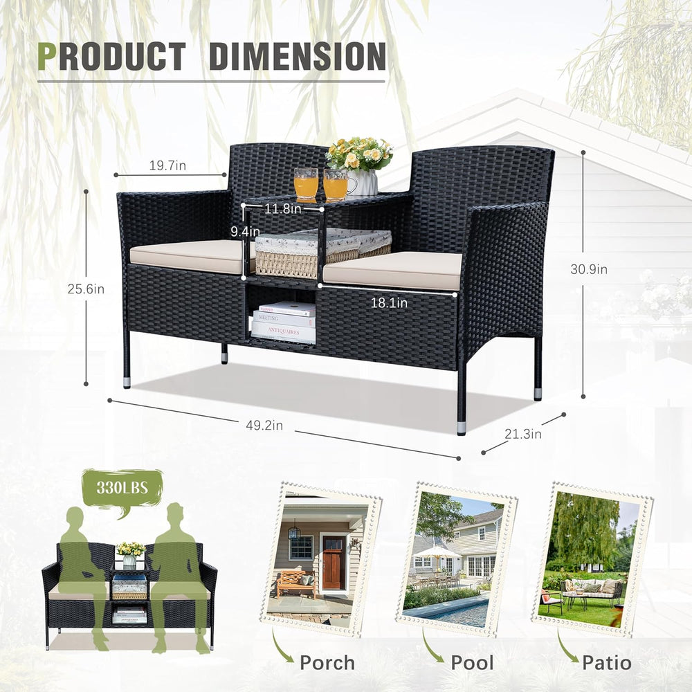 Greesum Patio Loveseat Outdoor Wicker Furniture Conversation Set,Beige