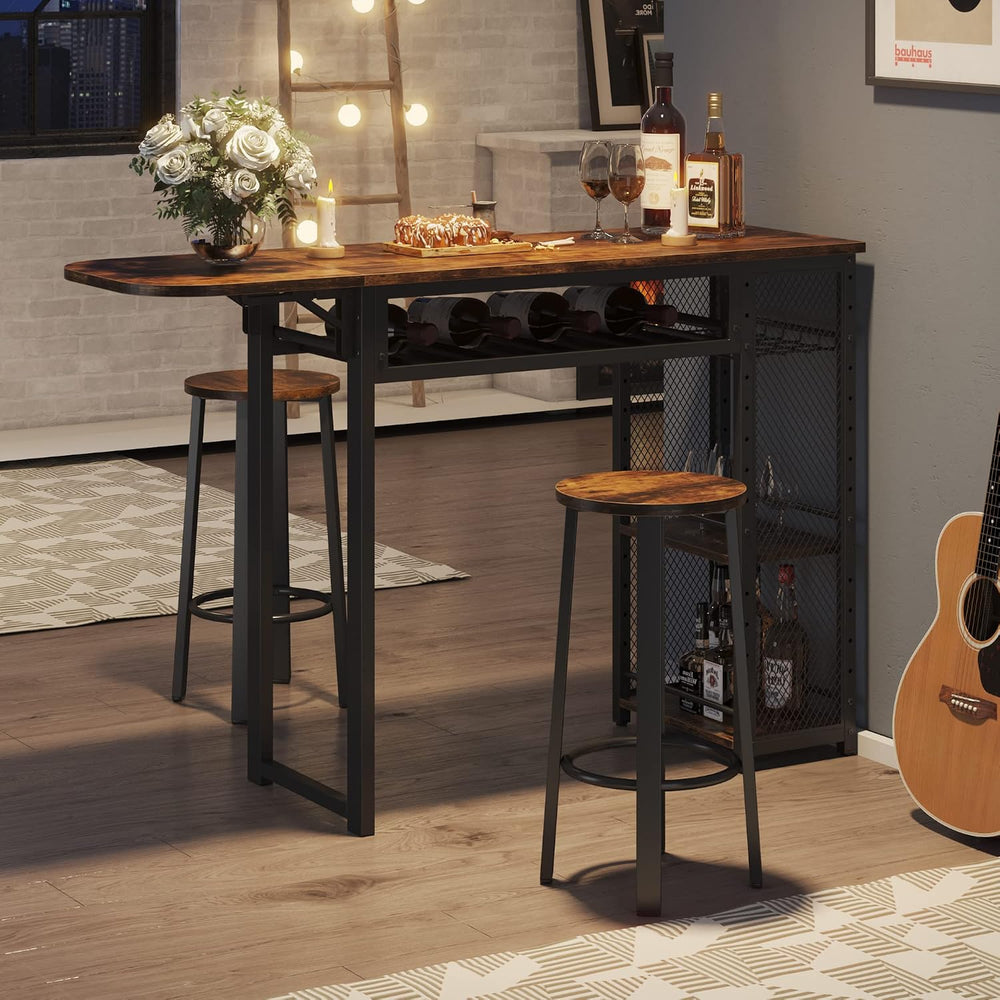 Bestier Bar Table and Chair Set, Expandable Dining Table with 2 Bar Stools, I...