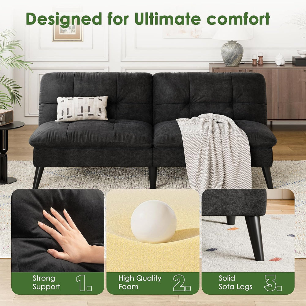 Vongrasig Small Futon Sofa Bed Velvet Futon Couch with Adjustable Backrest, C...