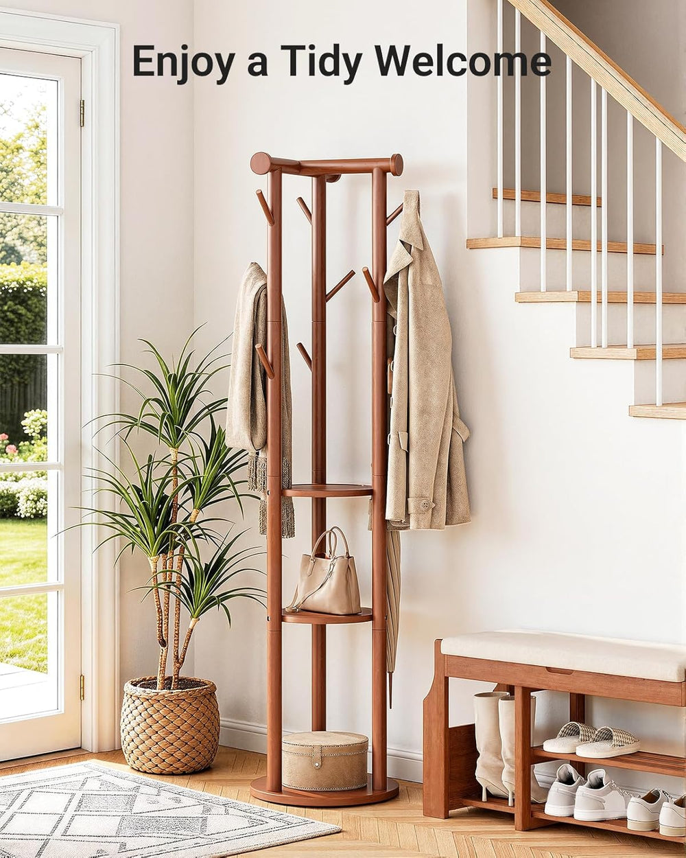 Pipishell Rotary Coat Rack, Solid Wood Coat Rack Freestanding with Wheels, 9 ...