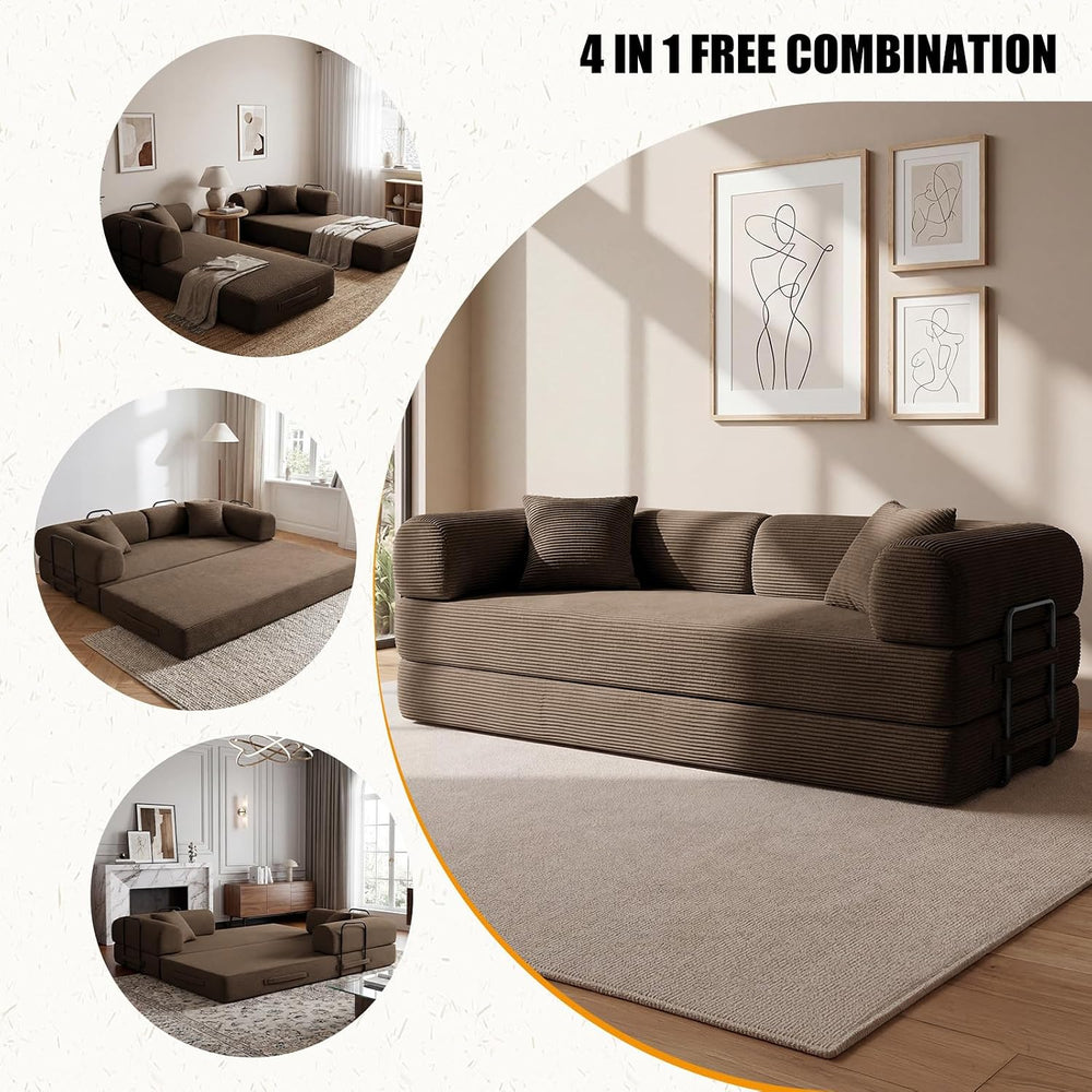 79" Convertible Sofa Bed Set, 4 in 1 Boneless Couch for Living Room