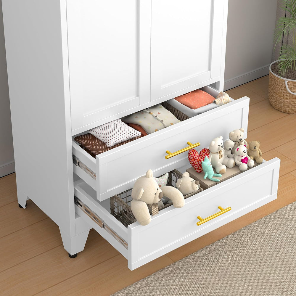 RIETERN Metal Armoire Wardrobe Closet, 71" Tall White Bedroom Closet