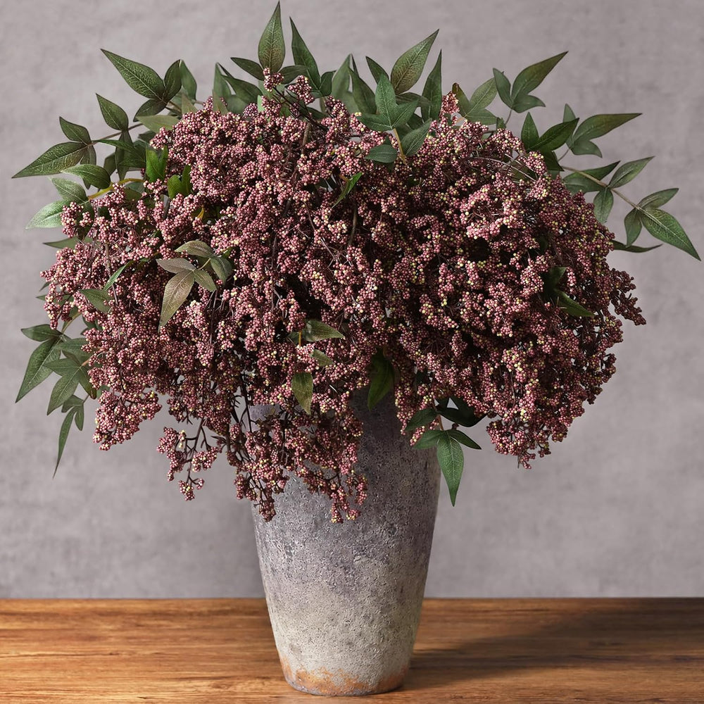 3Pcs 43In Faux Berry Stems, Artificial Nandina Fall Decor, Dusty Plum
