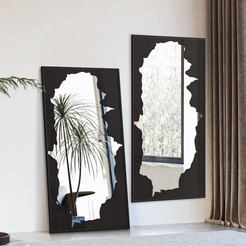 Full Length Mirror for Wall, 55"x28" Black Abstract Wall Decor Mirror