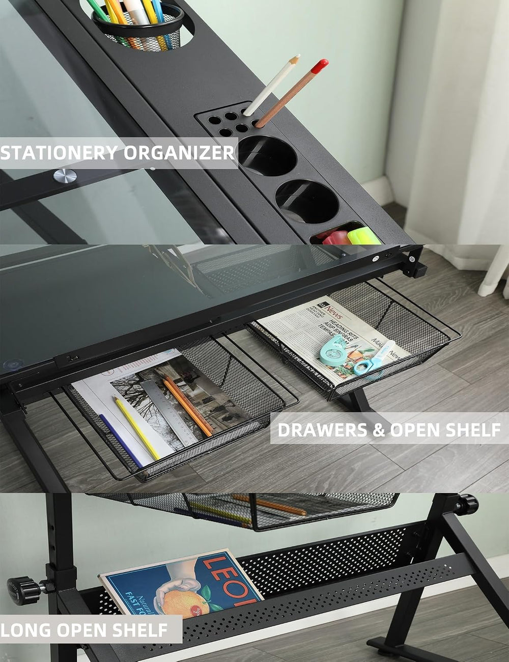Drafting Table w/Stool, Height Adjustable Multifunctional Drawing Table | Art...