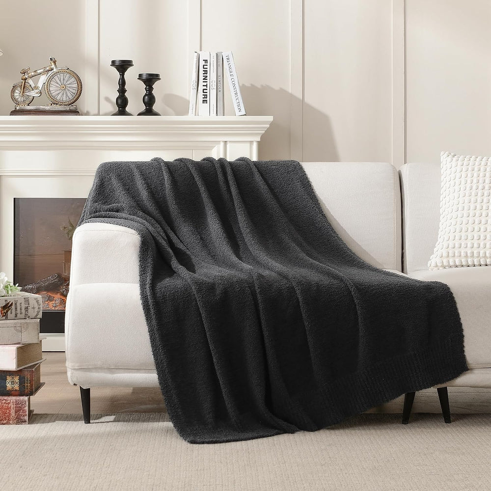 Knitted Dark Grey Black Throw Twin Size Blanket Polyester Soft Fleece Blanket...