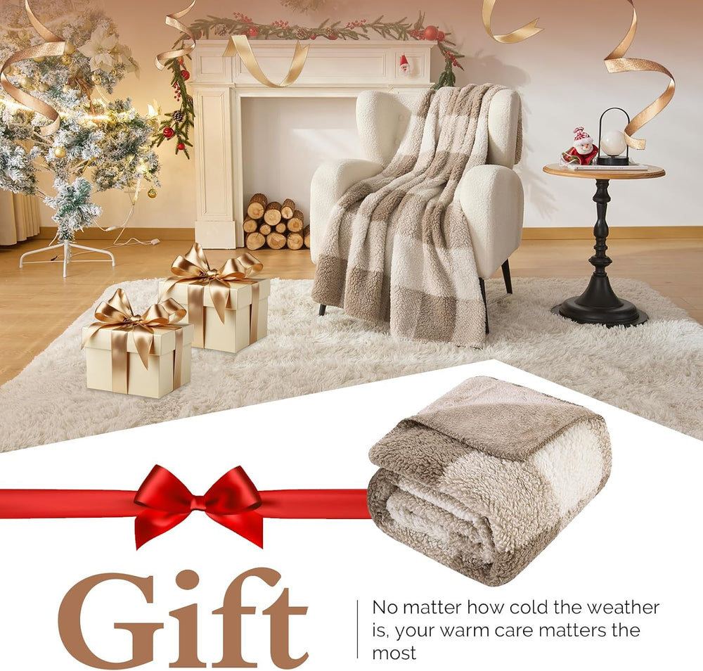 LURKA Checkered Sherpa Fleece Throw Blanket – Soft and Cozy, Medium Weight fo...