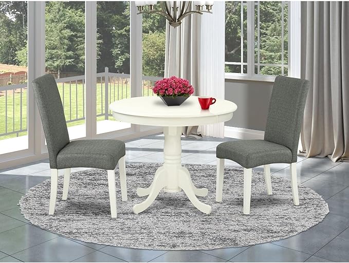 East West Furniture ANDR3-LWH-07 3 Piece Modern Dining Table Set Contains a R...