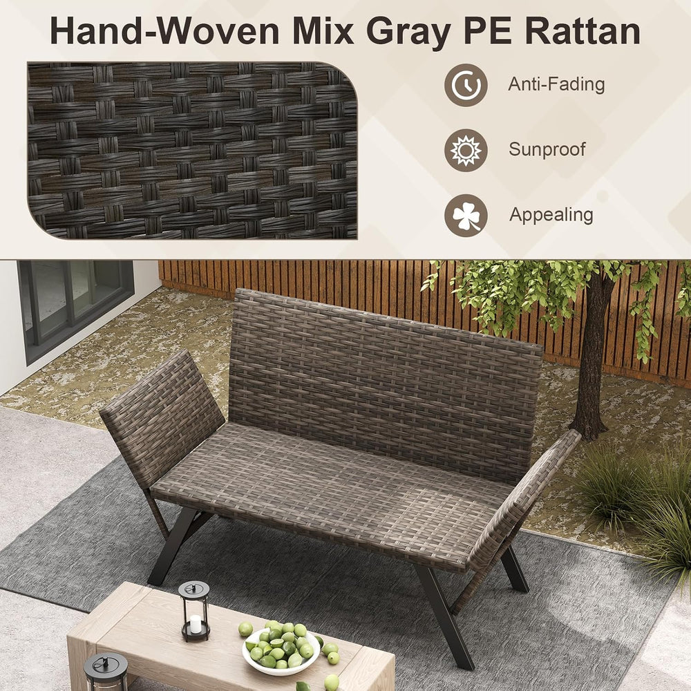 Tangkula Patio Convertible Futon Sofa for 2, Quick Dry Foam Padded Rattan Lov...