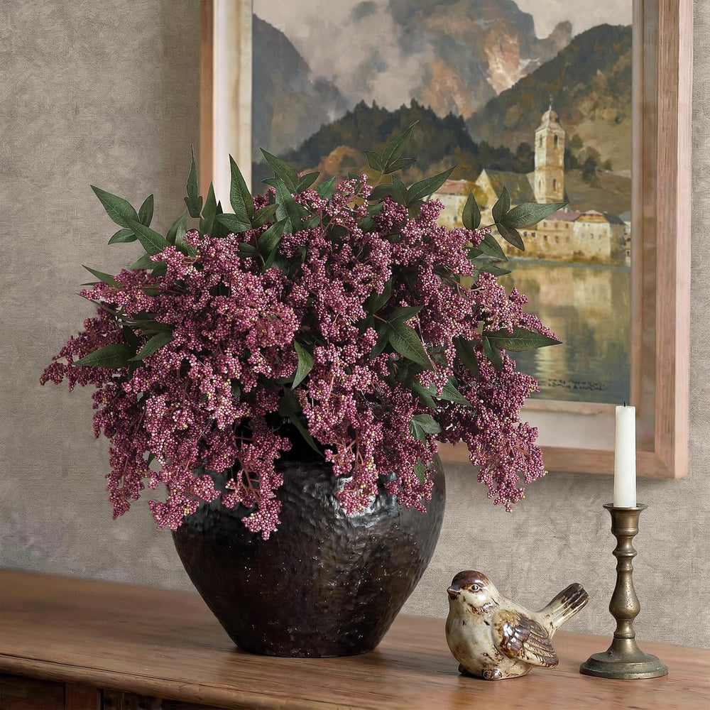 6Pcs 17"Lifelike Artificial Nandina Berry Stems for Vase Decor(Dusty Plum)