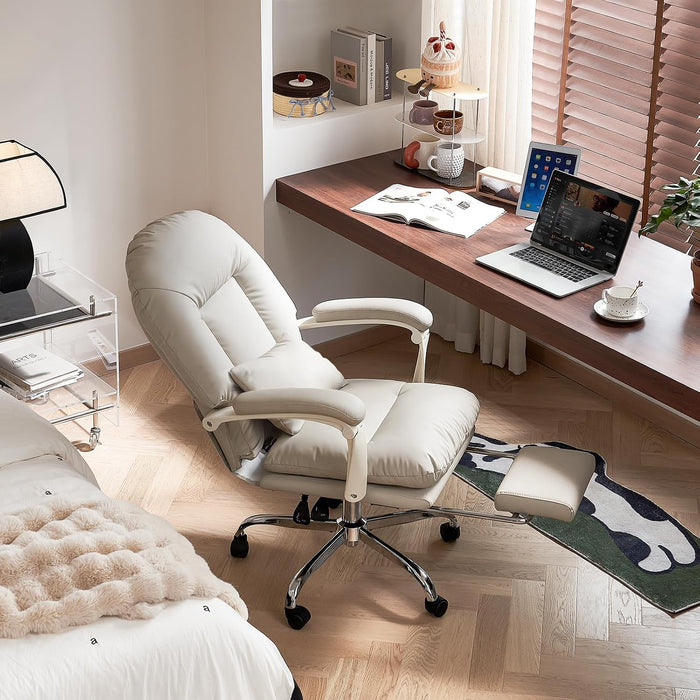 Office Chair with Foot Rest Reclining Desk Chair Comfy, PU Leather