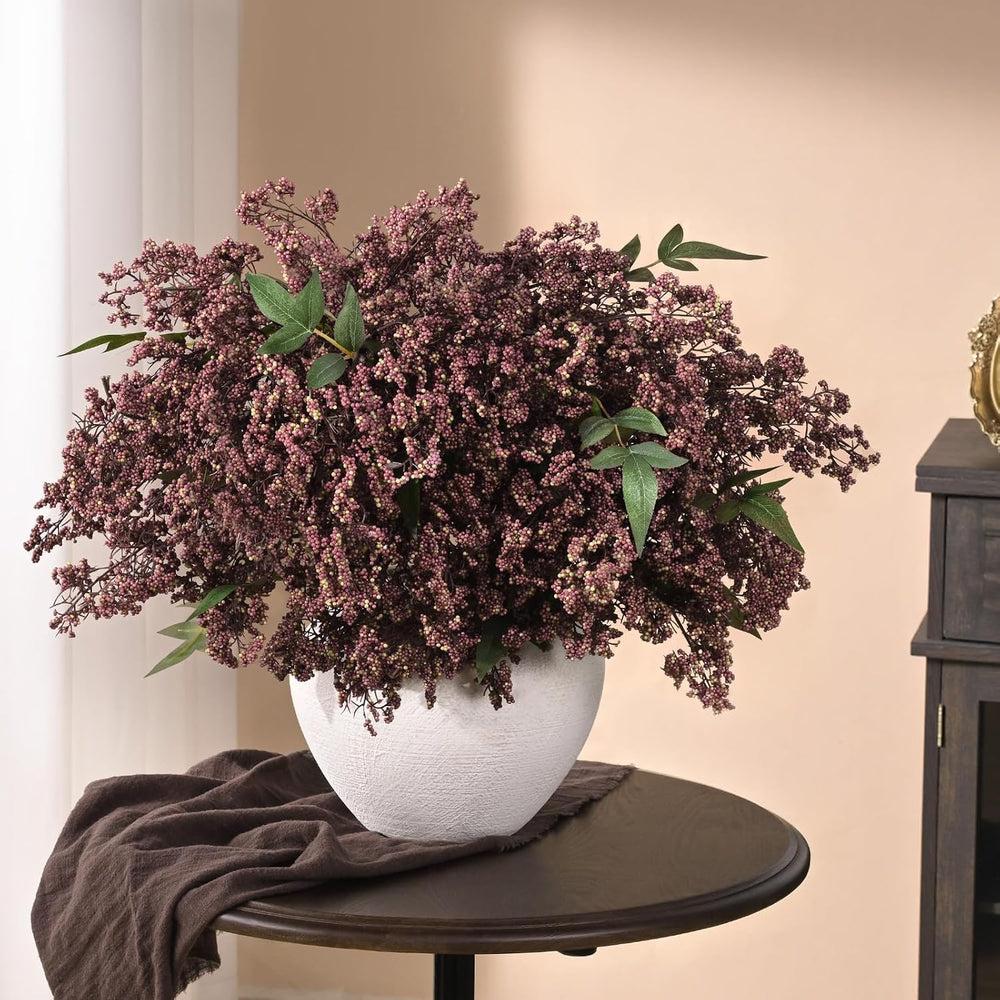 3Pcs 43In Faux Berry Stems, Artificial Nandina Fall Decor, Dusty Plum