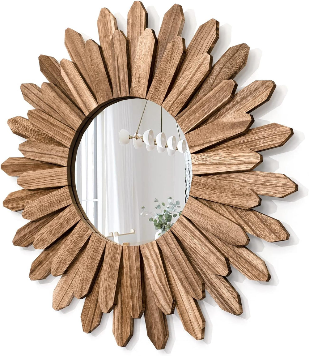 Honiway Mirror Wall Decor 21 inch Rustic Wood Boho Aesthetic Mirror for Room ...