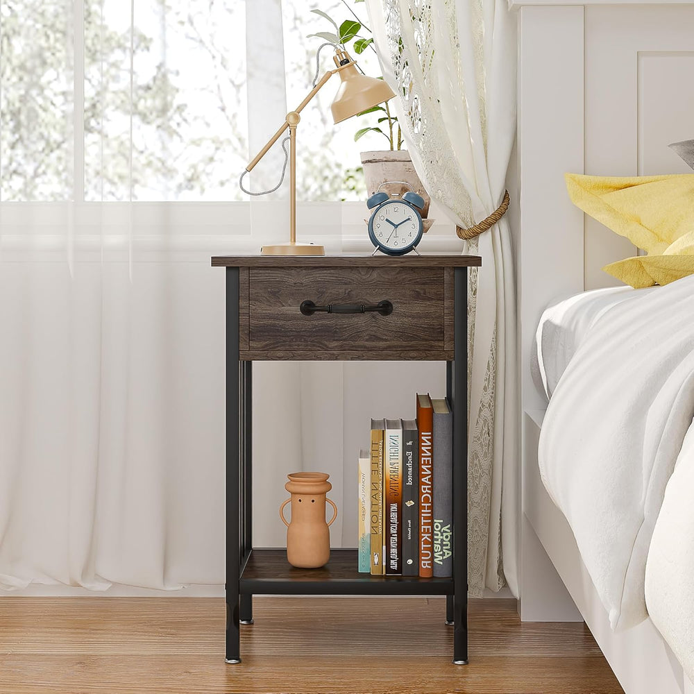 VECELO Nightstands, Industrial Side Table/End Tables with Drawer and Storage ...
