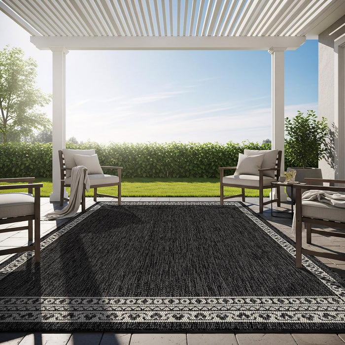 Washable Outdoor Rug 8x10 Modern Area Rugs Outdoor Carpets Bordered Pattern Non Shedding Waterproof Easy Clean Patio Deck Porch Living Room Bedroom Garden RV (8 X 10 Dark Gray)