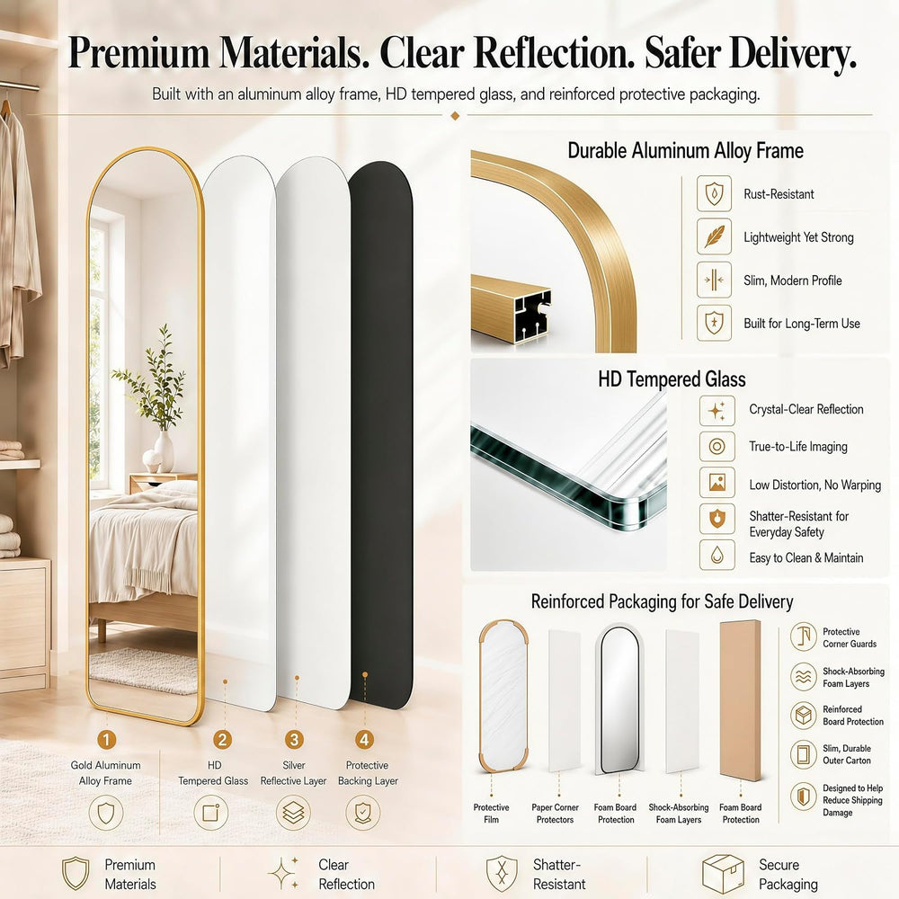 47x14" Full Length Mirror Over the Door Hang or Wall Mounted Gold