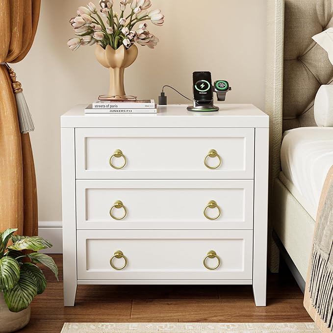 Huuger Paint Night Stand with Charger Station and USB-C Port, 3 Drawer Nights...