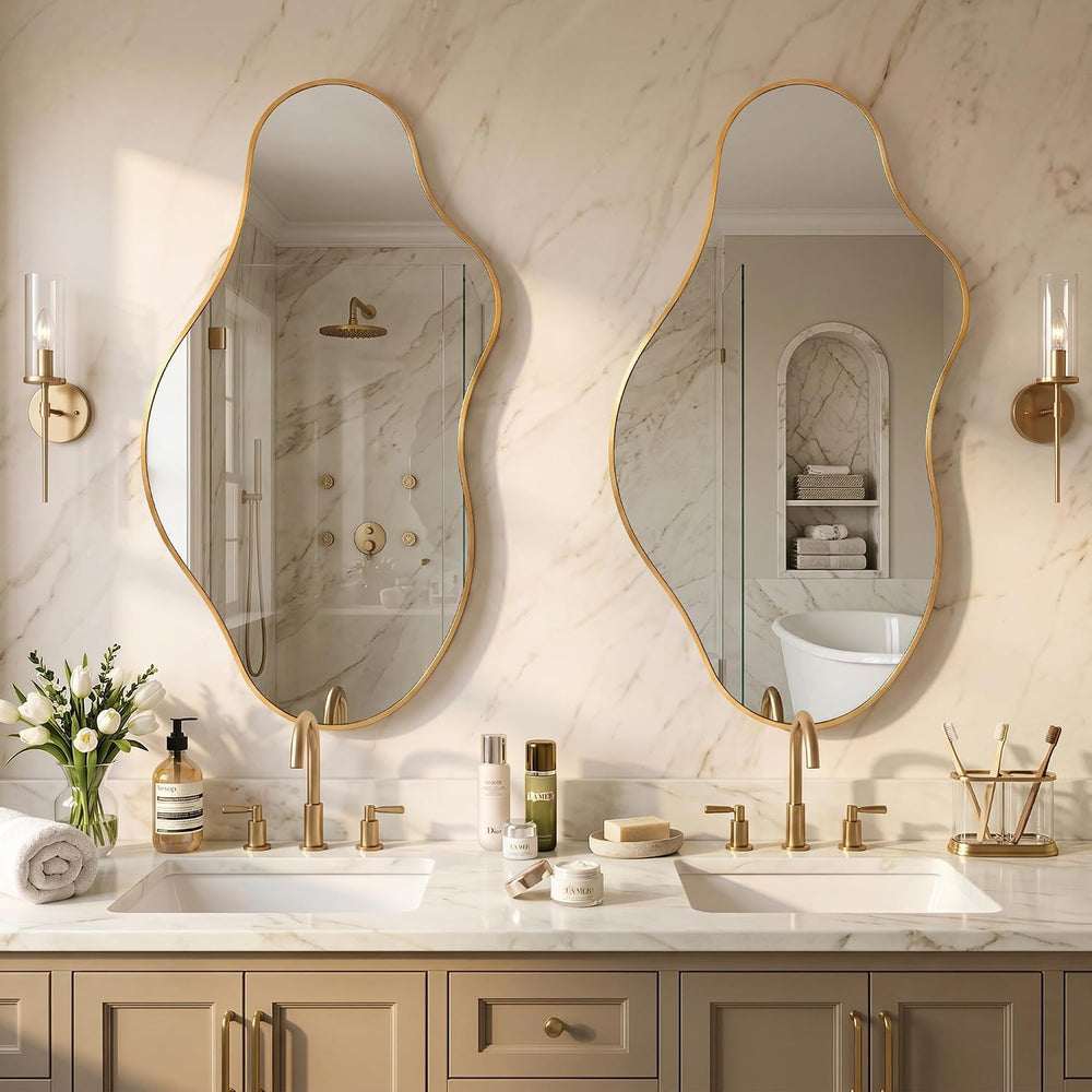 Irregular Wall Mirror, 20"x36" Gold Abstract Asymmetrical Mirrors f...