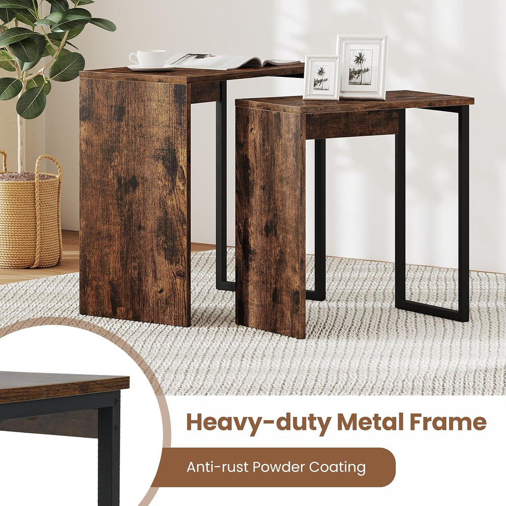 GOFLAME Nesting Coffee Table Set of 2, Wood Nesting Side Tables with Sturdy M...