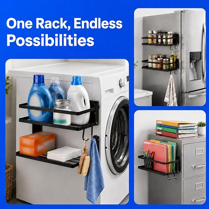 Magnetic Shelf for Washer Dryer, Foldable 2 Tier Metal Organizer Rack