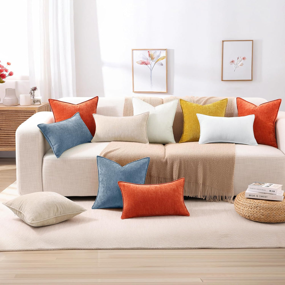 decorUhome Chenille Blue Grey Velvet Throw Pillow Covers 24x24 Set of 2