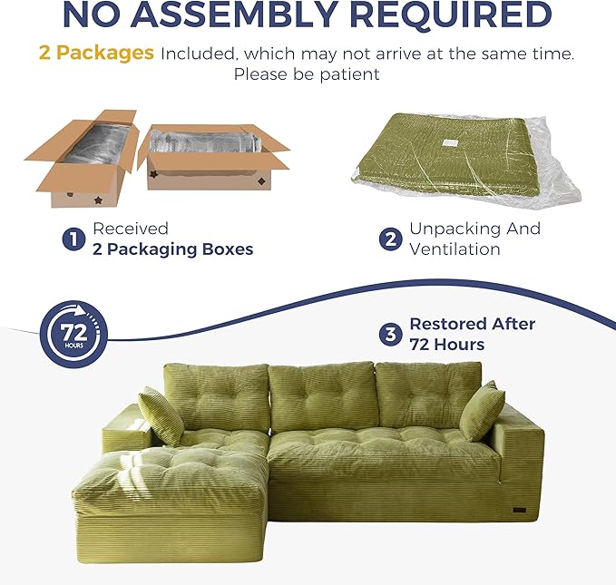 MAXYOYO 104" L Shaped Modular Sectional Sofa with Ottoman, Cloud Boneles...
