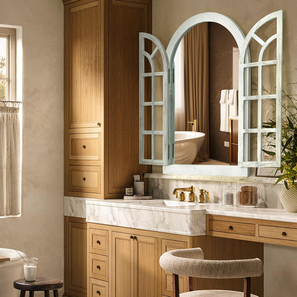 Window Mirrors for Wall Decor -Arched Wall Mirror Farmhouse Wood