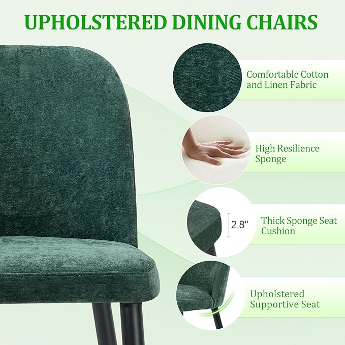 Upholstered Dining Chairs Set of 2 Modern Kitchen Chairs Chenille Fabric Dini...