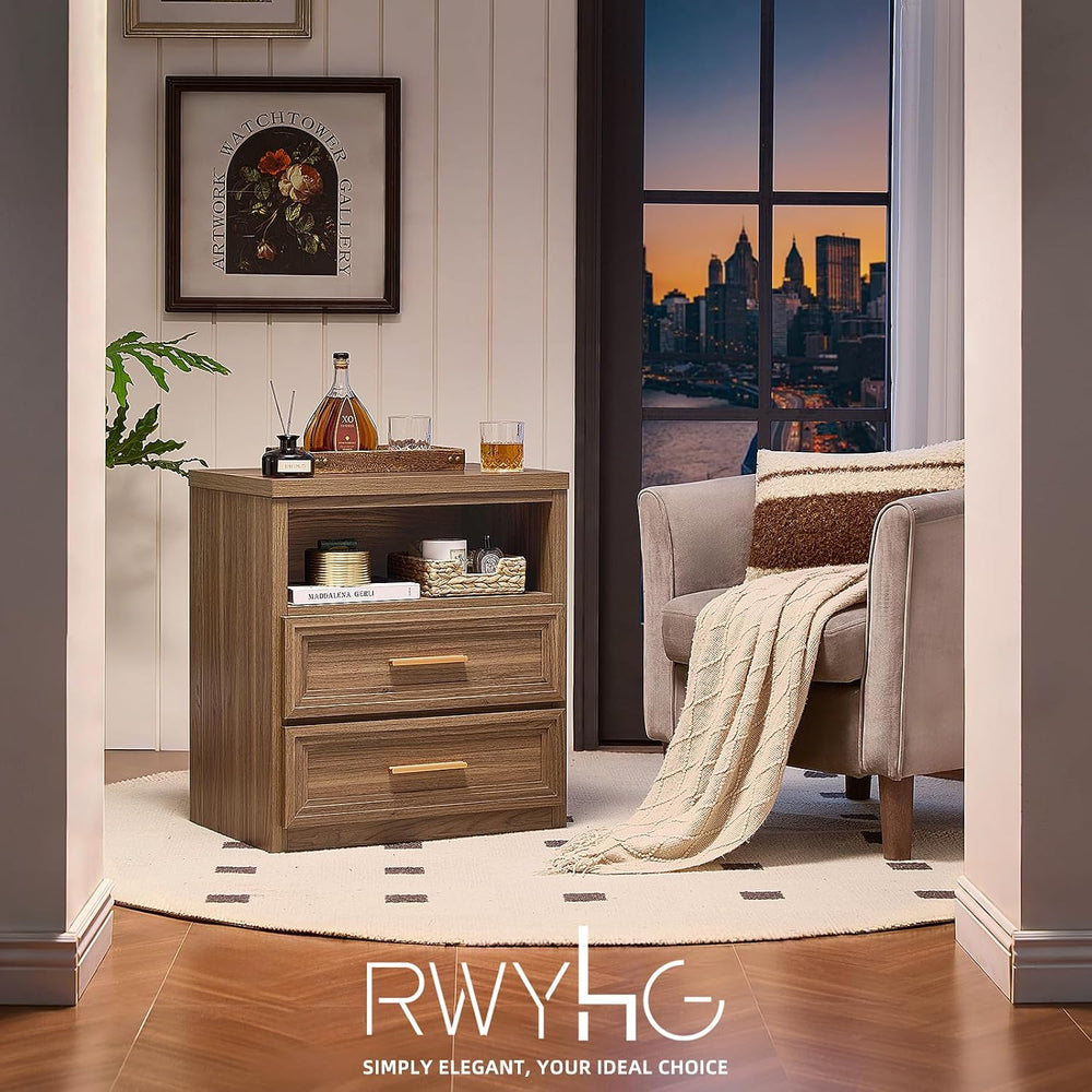 RWYHG 24'' Wide Farmhouse Night Stand with 2 Drawers,Wood Nightstand