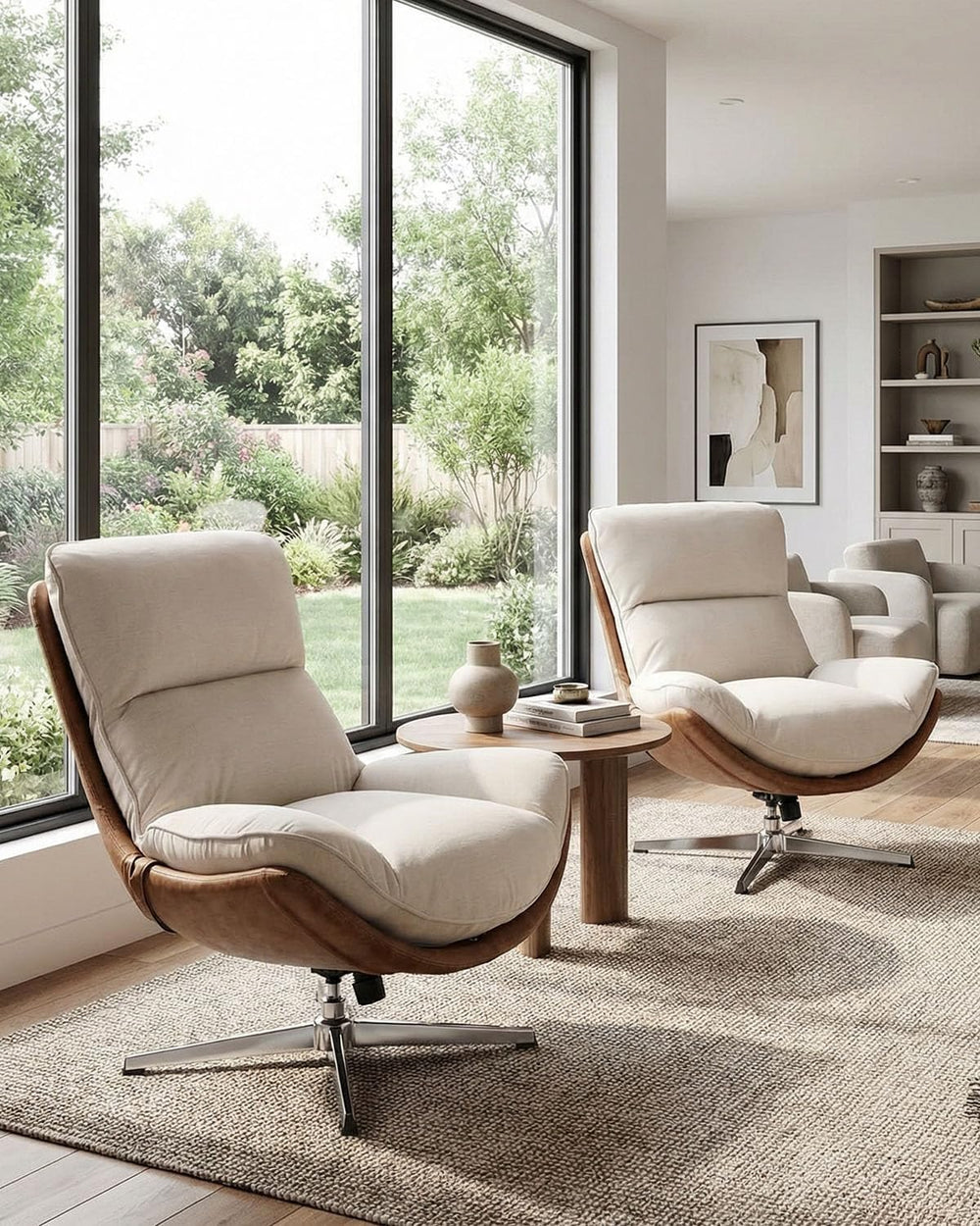 LukeAlon Set of 2 Linen Swivel Lounge Chair, Beige