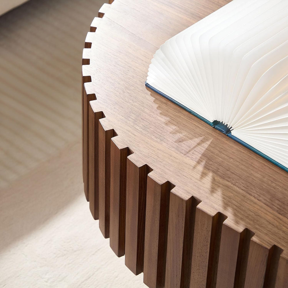 Oval Coffee Table for Living Room Fluted Coffee Table with Pedestal Modern Ha...