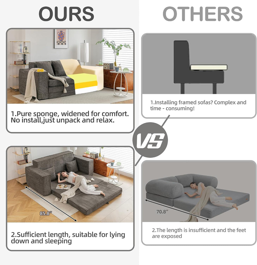 76" Convertible Futon Sofa Bed, Boneless Couch for Living Room, Grey