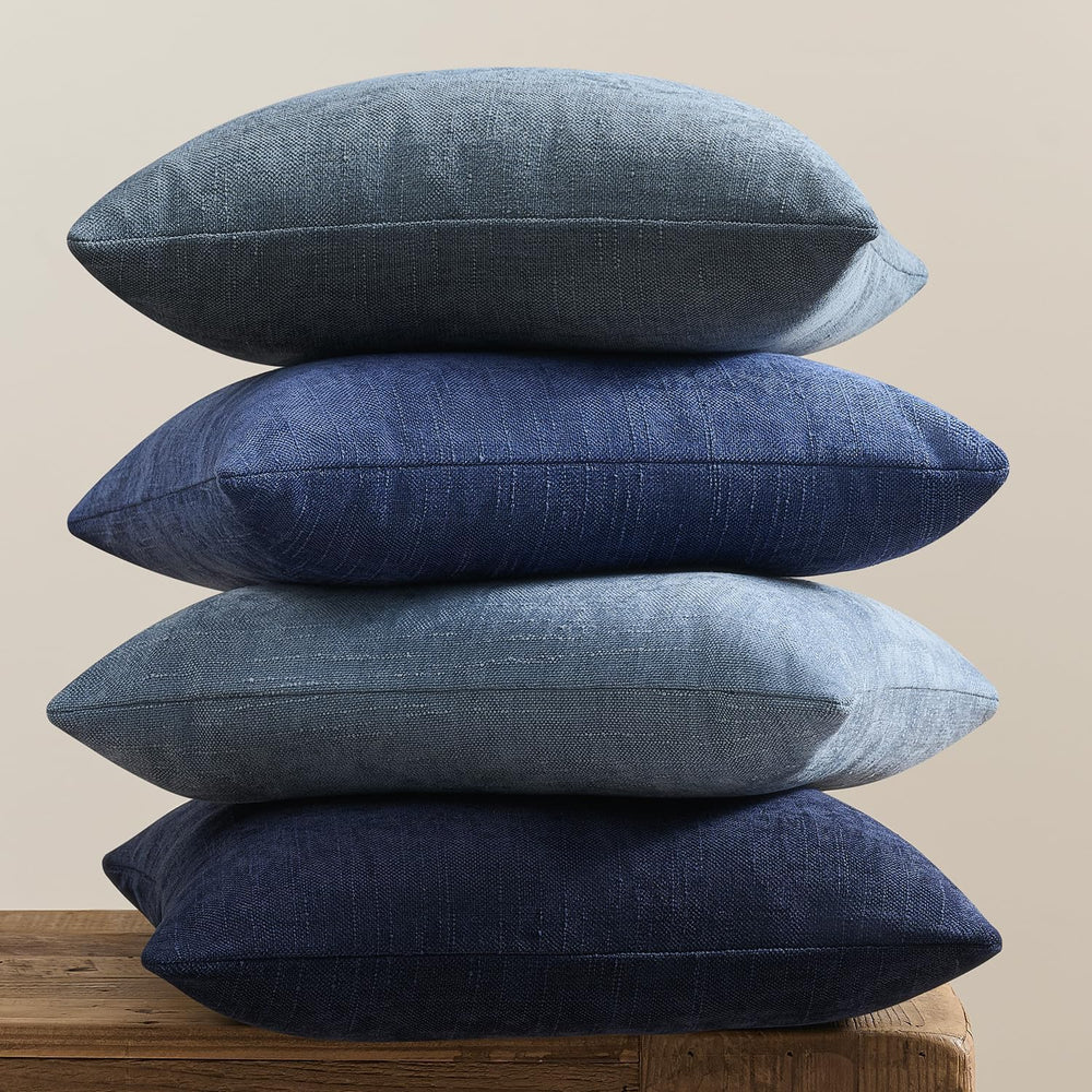 Pack of 4 Throw Pillow Covers 22x22 Inch Chenille Textured Neutral Blue Soft ...