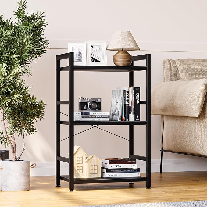 NUMENN 3 Tier Slim Bookshelf, Bookcase Shelf Storage Organizer, Modern Book S...