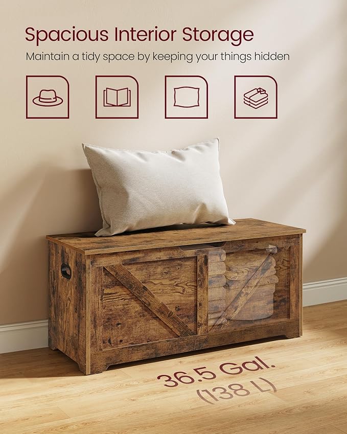 VASAGLE Storage Chest, Storage Trunk with 2 Safety Hinges, Storage Bench, Sho...