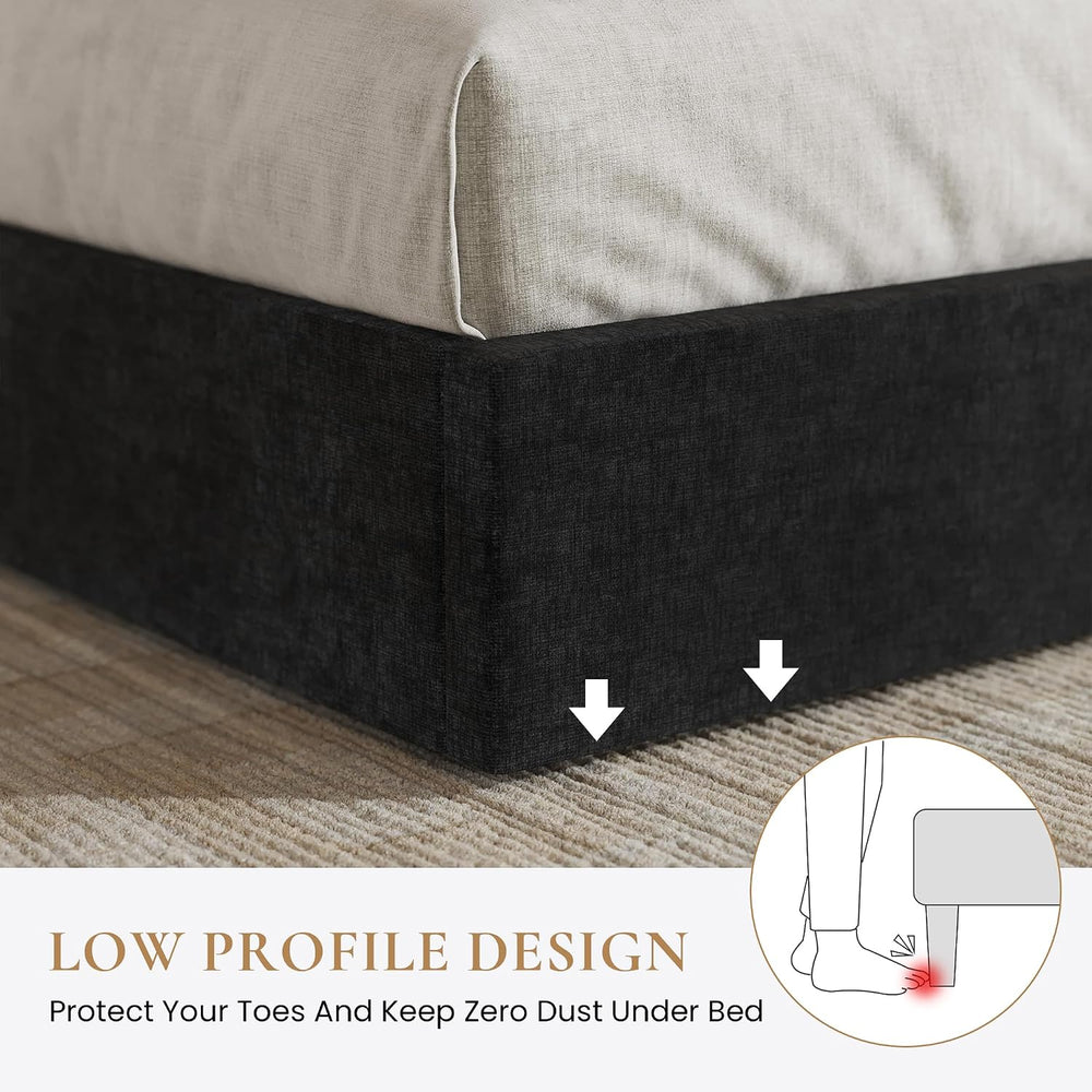 SHA CERLIN Full Size Bed Frame, Chenille Storage Headboard and USB, Black