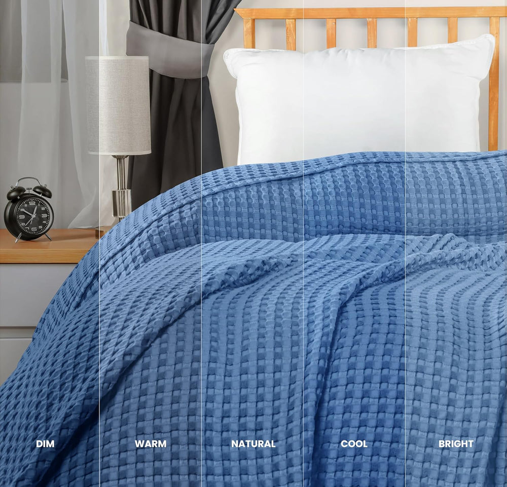 Utopia Bedding 100% Cotton Waffle Blanket Twin Size Wedgewood, 90x72 Inch