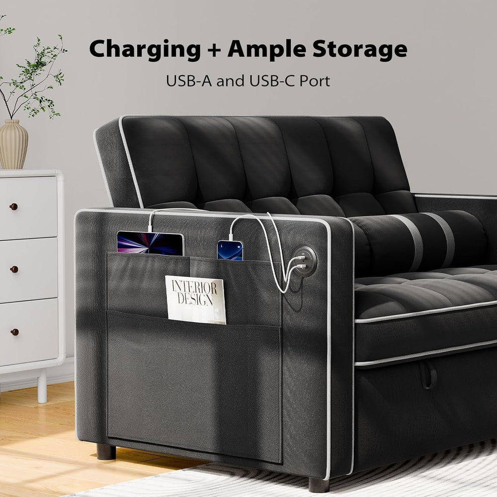 Pipishell Sleeper Sofa Bed, 3 in 1 Pull Out Couch Futon, Loveseat, Black