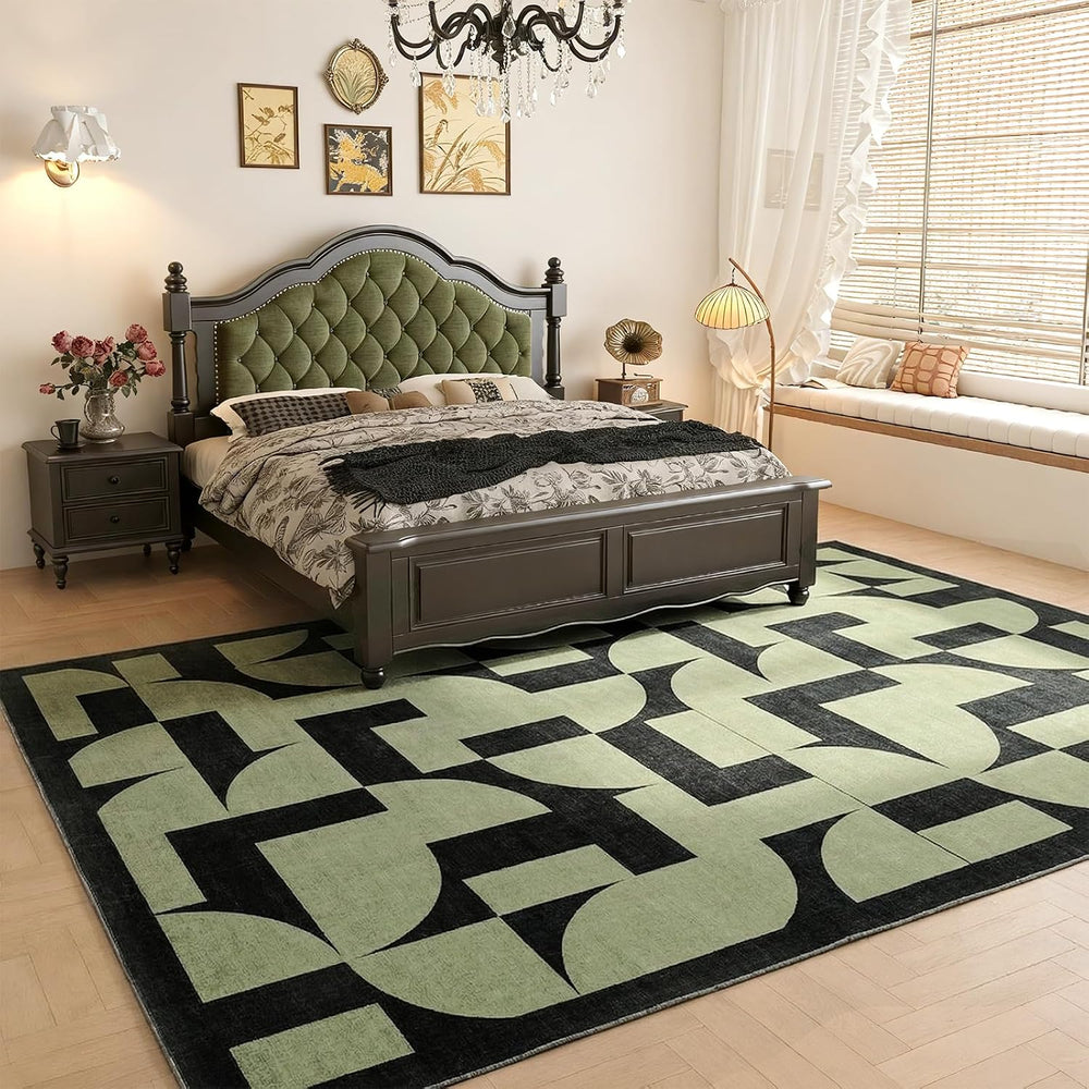 ThreadGlobe Abstract 5x7 Area Rugs Geometric for Living Room, Dark Green
