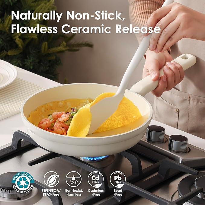 SENSARTE Ceramic Nonstick Pots and Pans Set 17pcs, Healthy Induction Cookware
