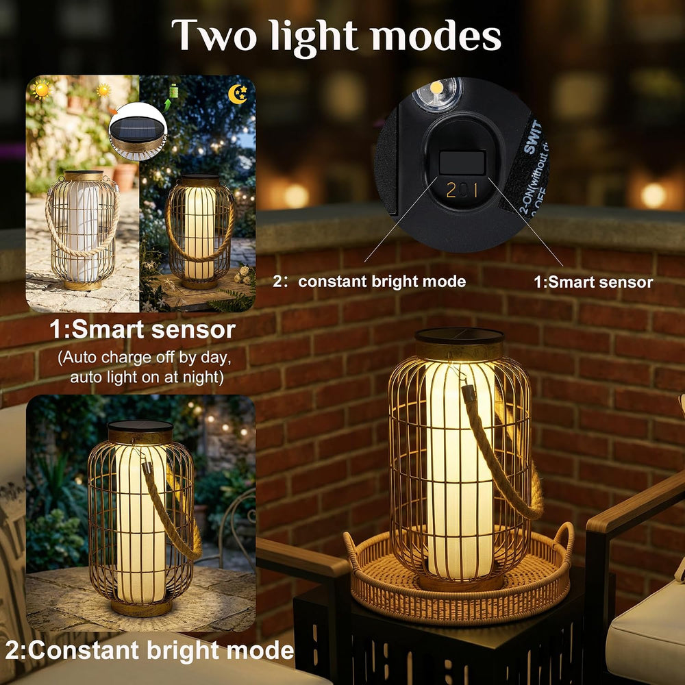 Large Solar Lanterns Outdoor Waterproof for Patio, Dual Charging USB/Solar