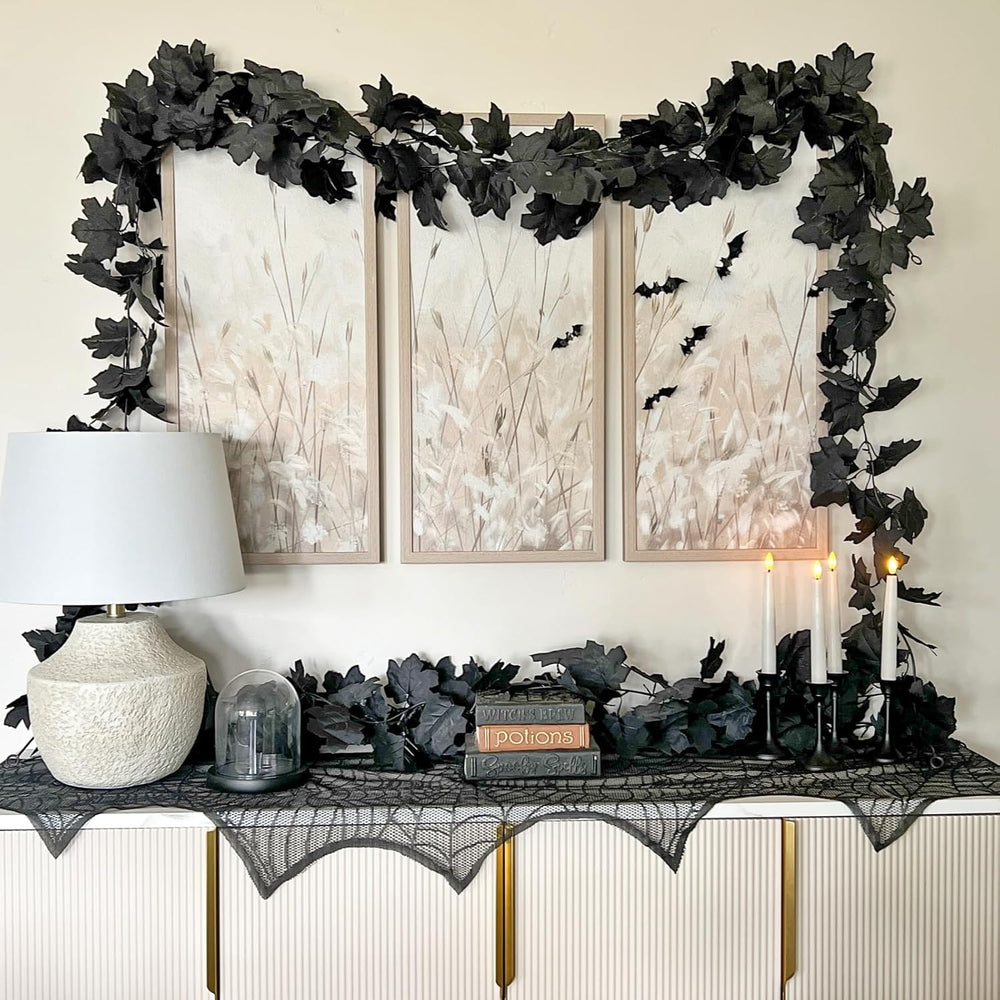 CQURE 10 Pack Black Fall Leaf Garland, Total 59Ft Halloween Garland Hanging V...