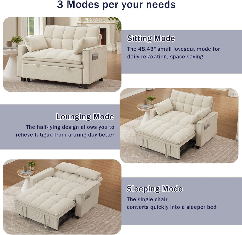 Sleeper Sofa with Pull Out Couch Bed, 48.43" Convertible Pull-Out Sofa B...