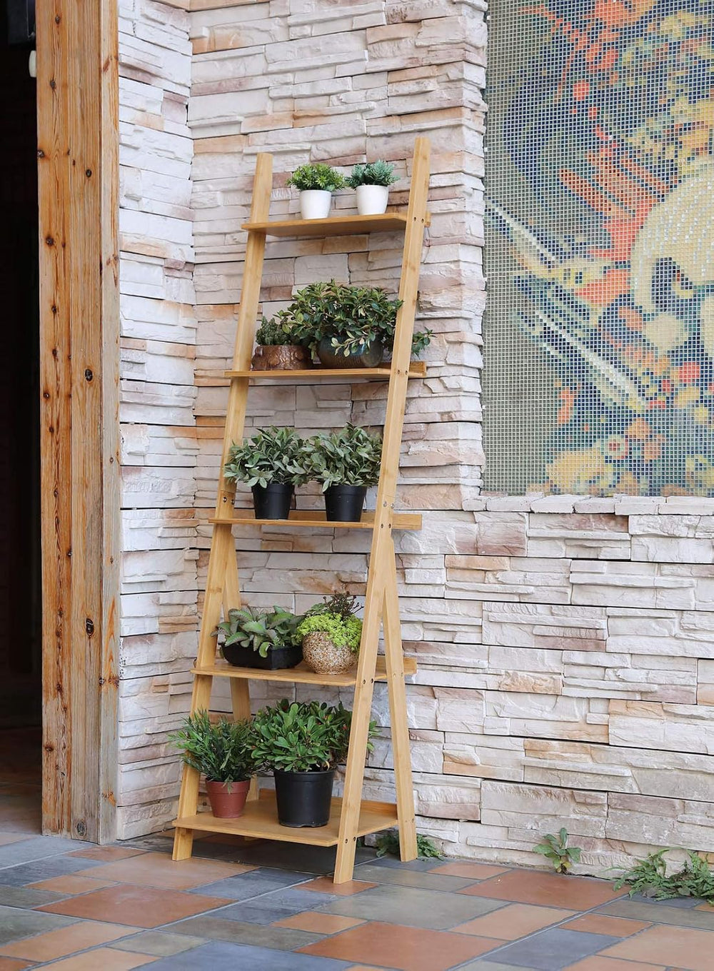 Corner Ladder Shelf Storage Shelving, 5 Tier Books/CDs/Albums/Files Holder in...