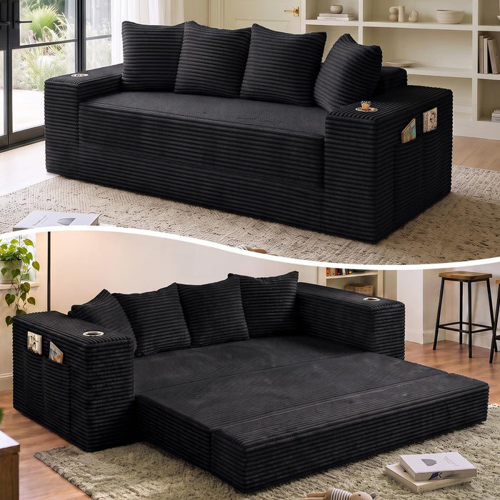 77" Convertible Futon Sofa Bed, Boneless Couch for Living Room