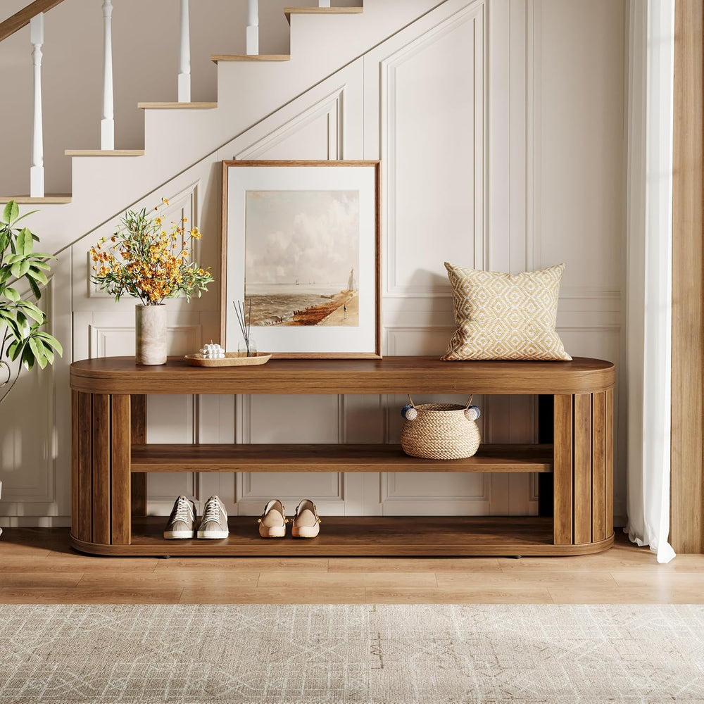 Tribesigns 47.2" Wooden Entryway Bench with 2-Tier Shoe Storage, Farmhou...