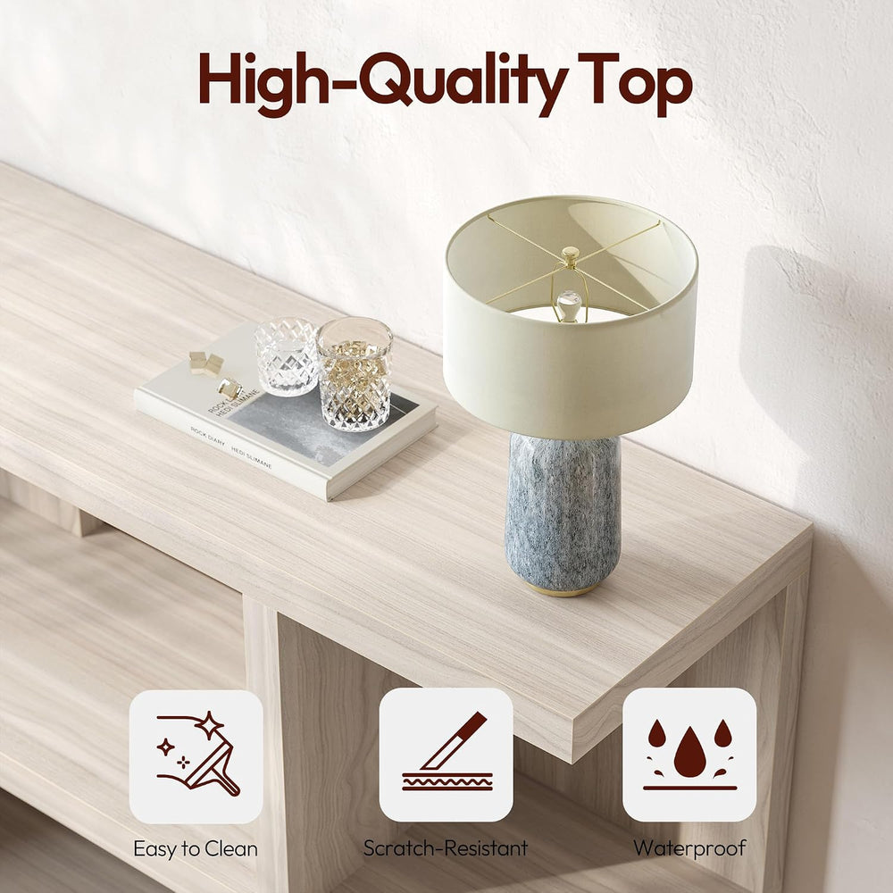 TIQLAB 70.9 Inch Extra Long Sofa Table with Power Outlet, Light Walnut