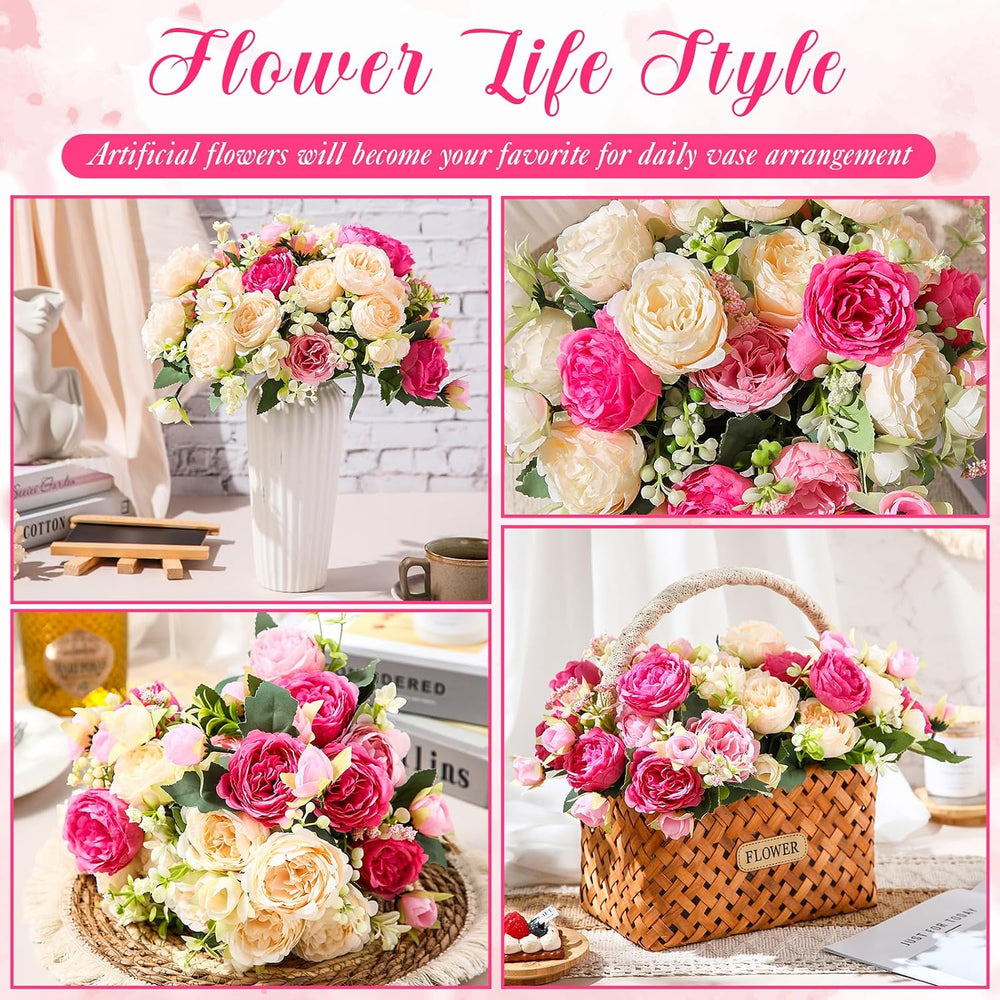Geosar 8 Bundles Artificial Peonies Flowers,Bright Color