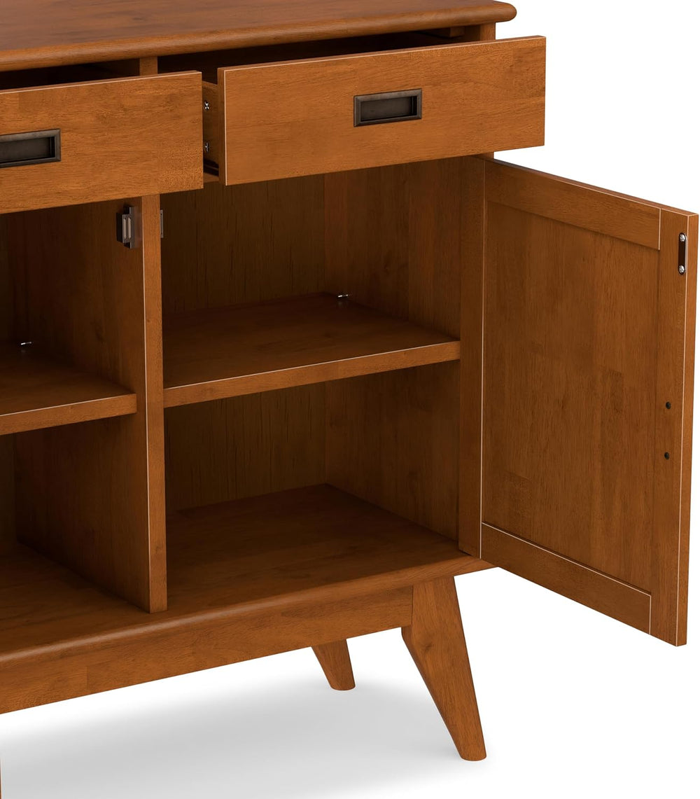 SIMPLIHOME Draper 36" Wide Solid Wood Cabinet in Teak Brown