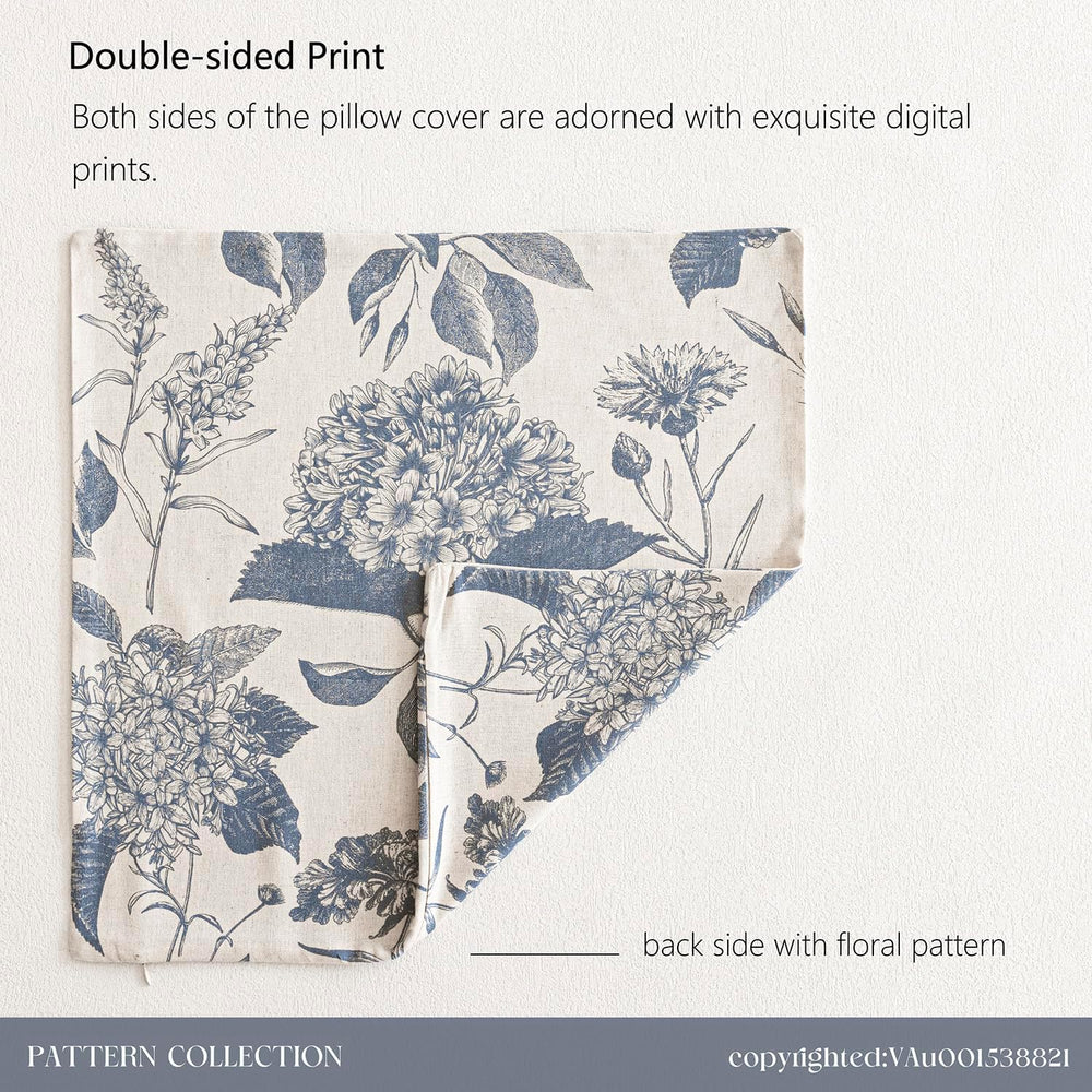Foindtower Decorative Linen Floral Throw Pillow Covers 22×22 Inch,Blue